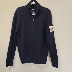 Ralph Lauren Boy's Classic Navy Front Zip Sweater Size M 12/14 Nautical Preppy